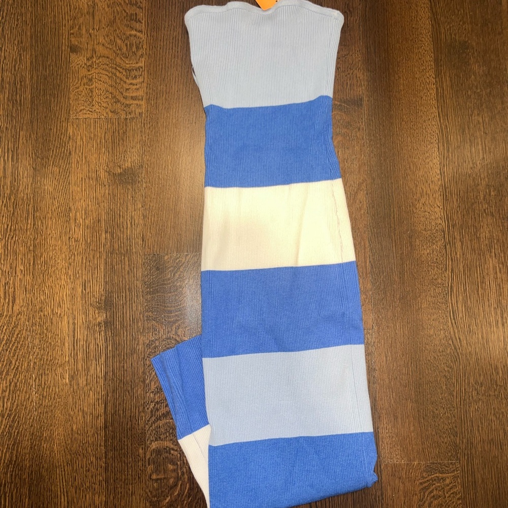 Blue and Cream Striped Knit Scarf